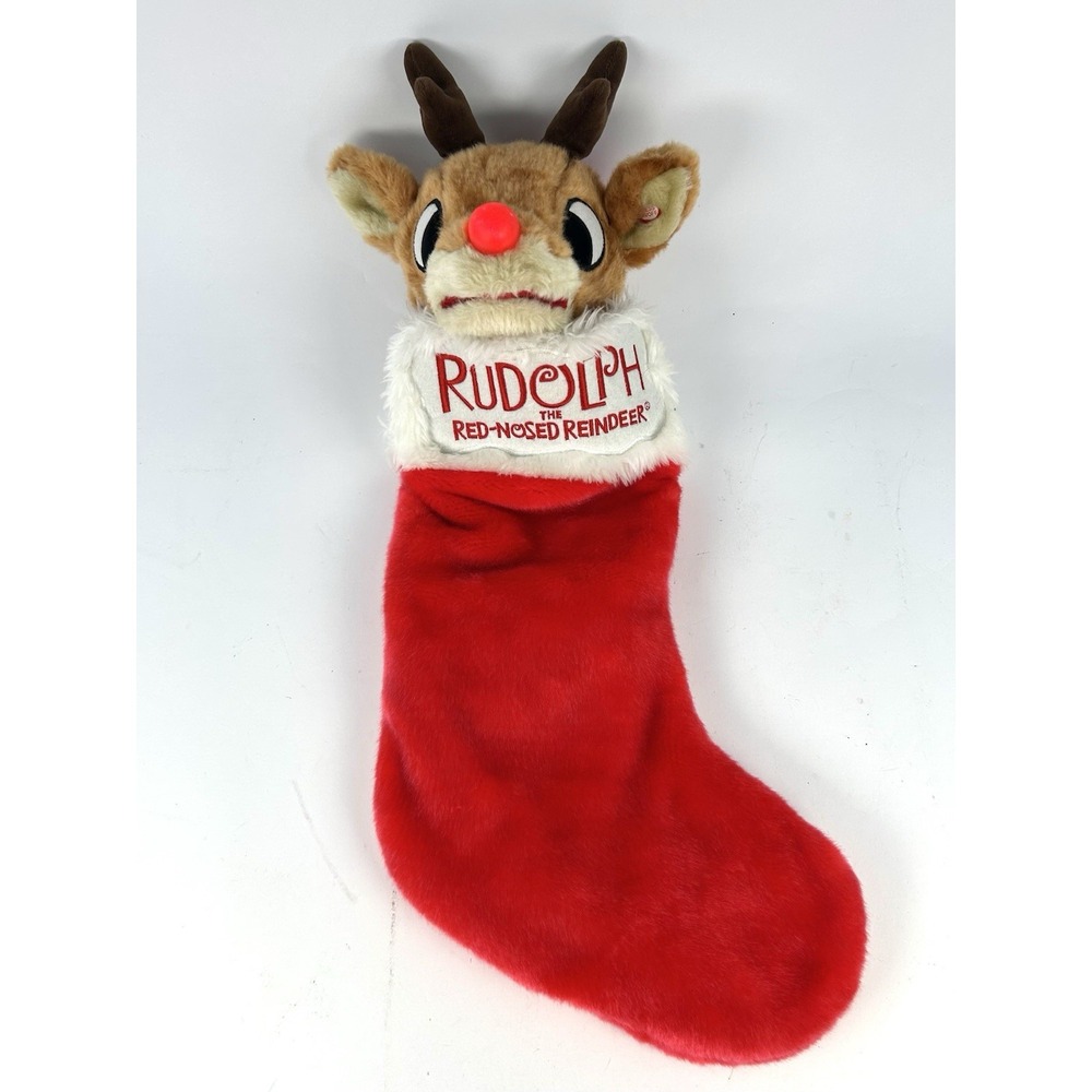 Rudolph Red-Nosed Reindeer Singing Light Up Plush Christmas Stocking Gemmy 23"